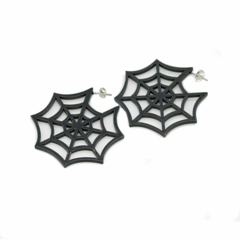 Black Acrylic Spider Web Stud Earrings