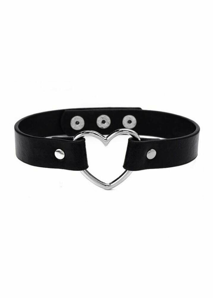 Faux Leather Heart Choker- Black