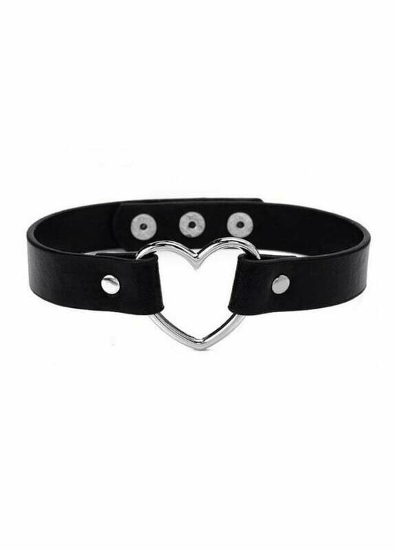 Faux Leather Heart Choker- Black
