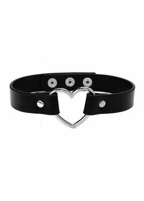 Faux Leather Heart Choker- Black