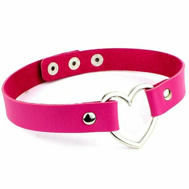 Faux Leather Hot Pink Heart Choker