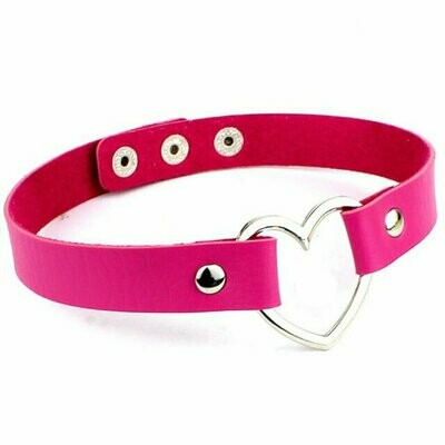Faux Leather Hot Pink Heart Choker