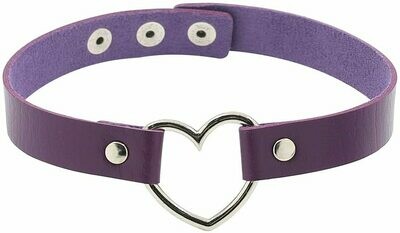 Faux Leather Heart Choker- Purple