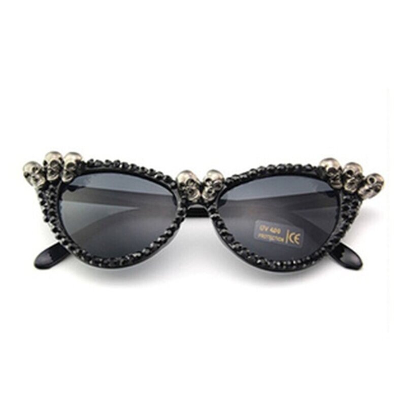 Cat Eye Rhinestone Skull Sunglasses