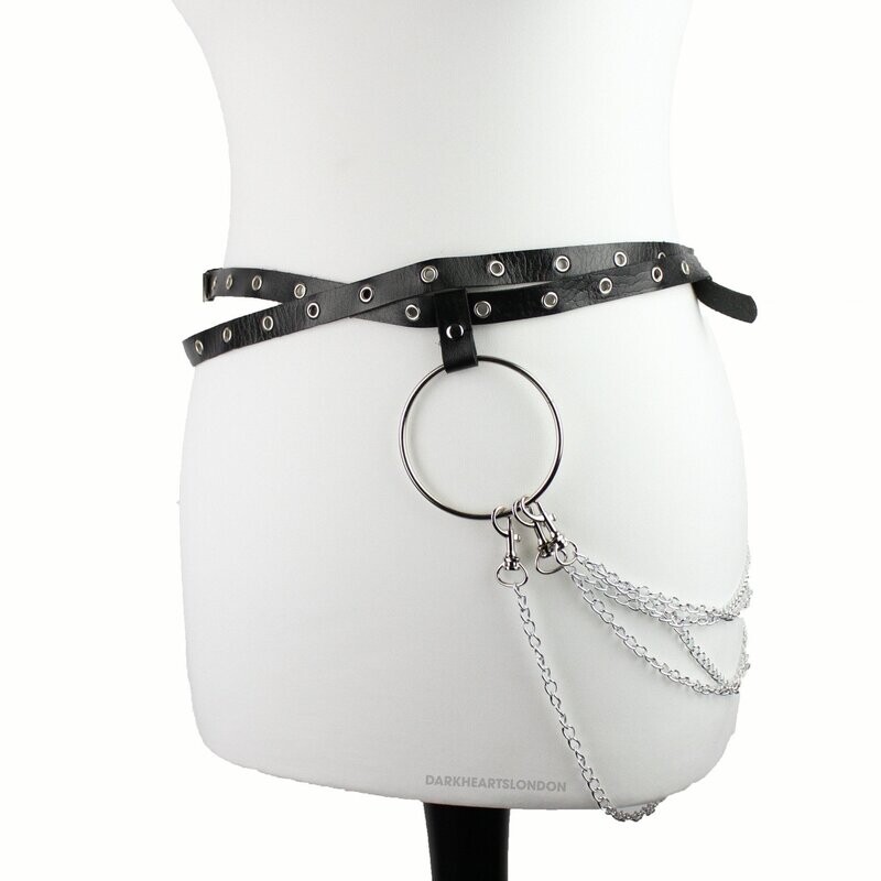 Faux Leather Strappy Belt with Chain