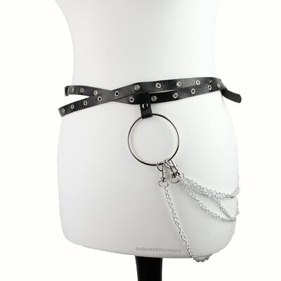 Faux Leather Strappy Belt with Chain