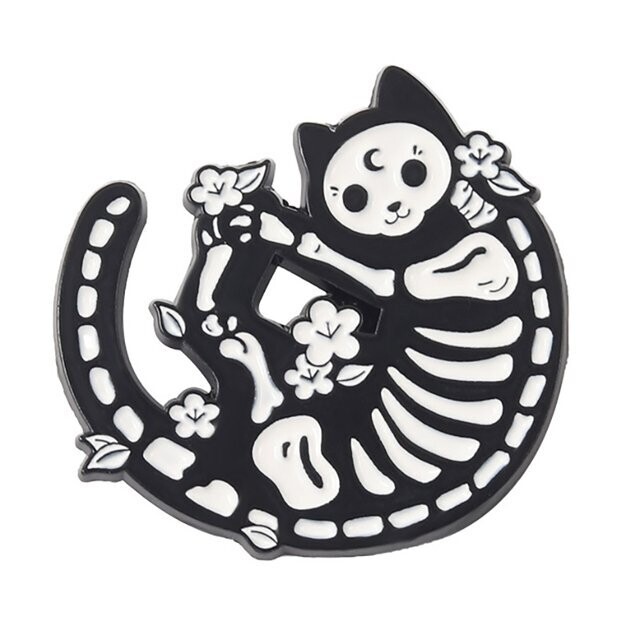 Playful Skeleton Kitty Enamel Pin