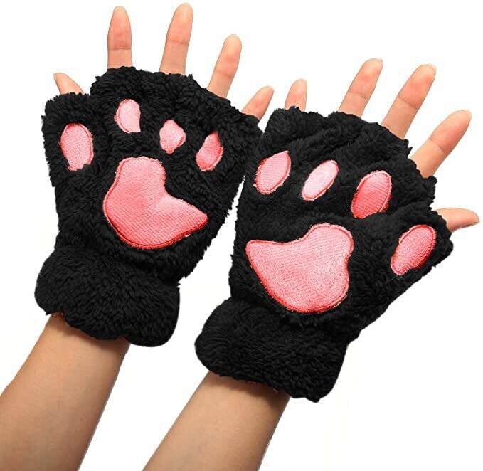 Fingerless Kitty Gloves- Assorted Colours, Colour: Black