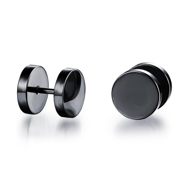 Plain Black Fake Plug Stud Earrings