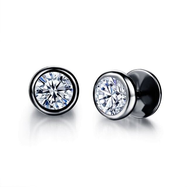 Black Gemstone Fake Plug Stud Earrings