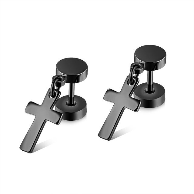 Black Fake Plug with Crucifix Stud Earrings