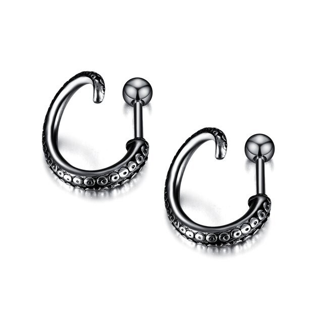 Black Octopus Tentacle Stud Earrings