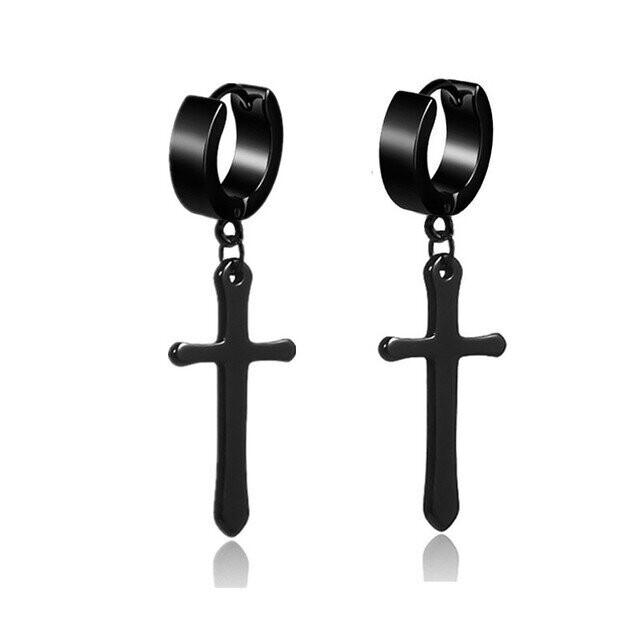 Black Crucifix Dangly Earrings