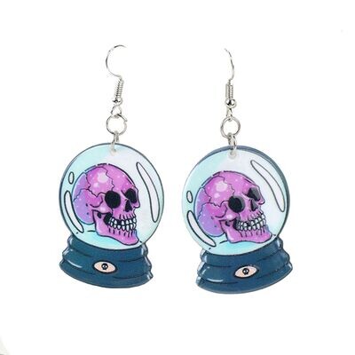 Acrylic Skull Snow Globe Dangly Earrings