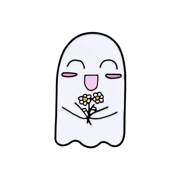 Cartoon Ghost with Flowers  Enamel Pin