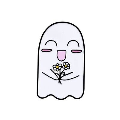 Cartoon Ghost with Flowers Enamel Pin