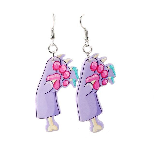 Purple Acrylic Zombie Paw Dangly Earrings