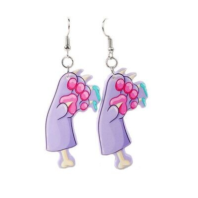 Purple Acrylic Zombie Paw Dangly Earrings Purple Acrylic Zombie Paw Dangly Earrings
