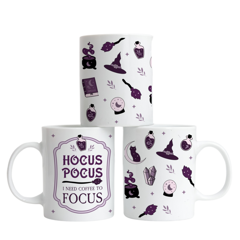 The Happy Cloud  Hocus Pocus I Need Coffee To Focus  Ceramic Mug