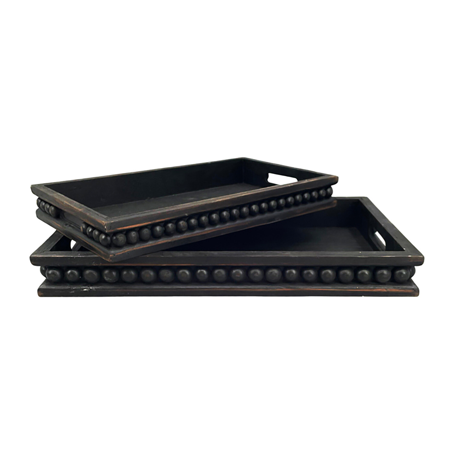 WT Sm Black Rectangular Beaded Tray 14.17x12.2x1.77