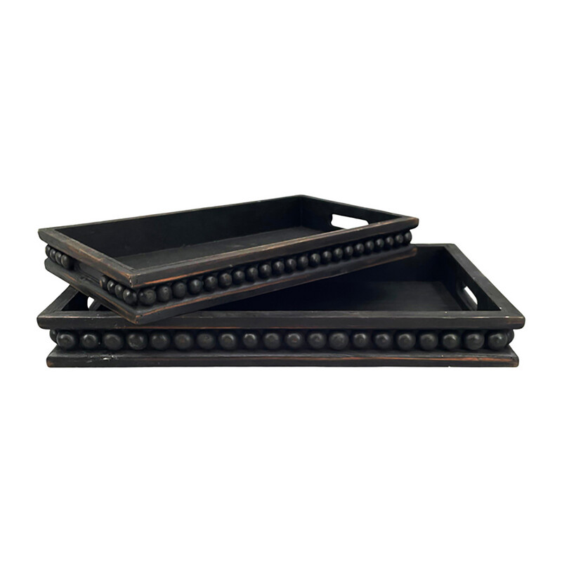 WT Sm Black Rectangular Beaded Tray 14.17x12.2x1.77