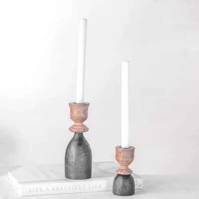 Pdg 8&quot; Black &amp; Wood Candle Holder