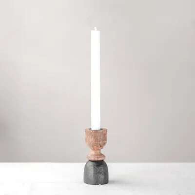 Pdg 5" Black &amp; Wood Candle Holder