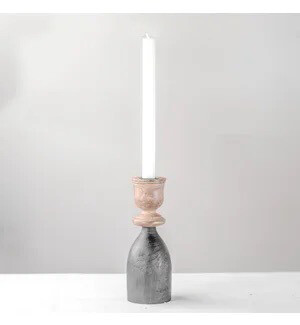 Pdg 8" Black &amp; Wood Candle Holder