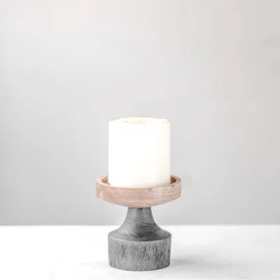 Pdg 4.25&quot; Black &amp; Wood Candle Holder
