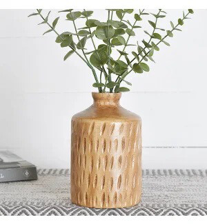 Pdg 8" Carved Wood Vase