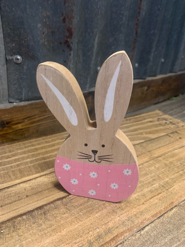 MV Pink Floral Bunny Wood 6.875&quot;H