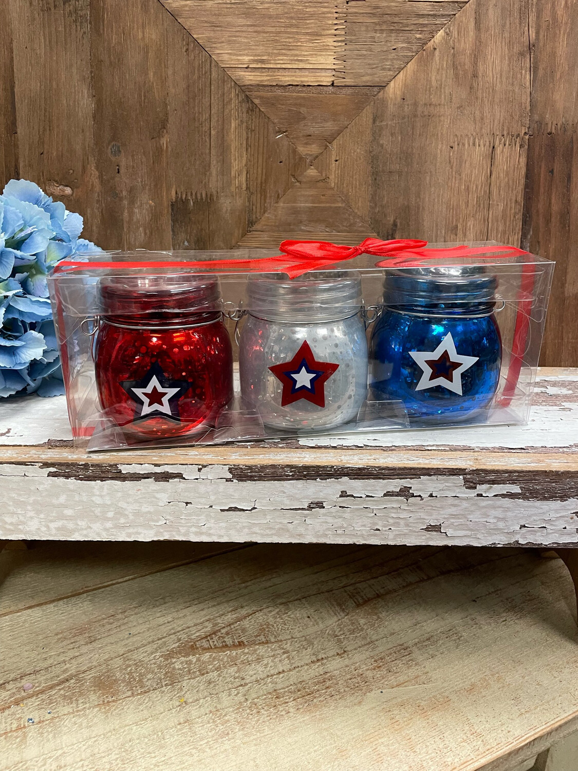 Ger Set/3 Americana Mercury Glass Luminaries 3.5&quot;
