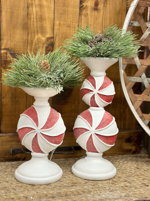 Raz 11.25" Peppermint Candle Holder