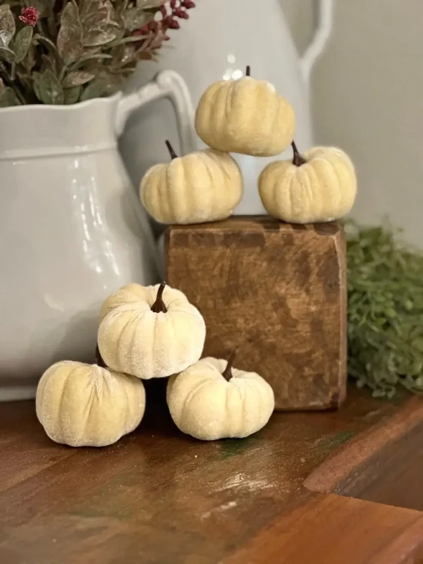 IE Beige Velvet Mini Pumpkin (Bag Of 6)