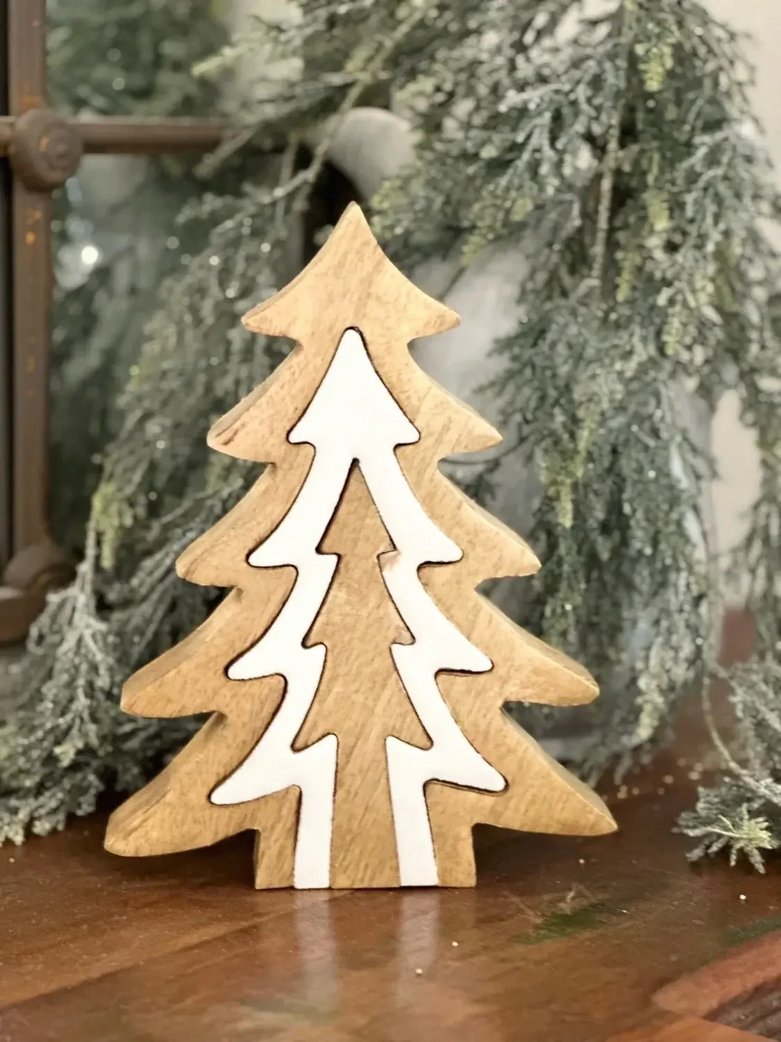 PDG 3D Nat &amp; White Wood Tree w/3 Inner Cut Trees