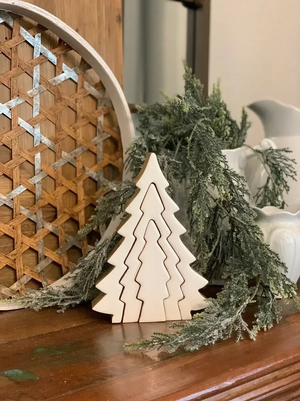 PDG 3D Wood Tree w/3 Inner Cut Trees White