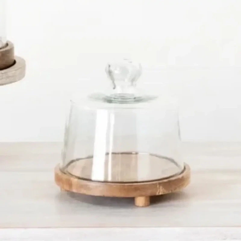 Pdg 6&quot; Cake Dome Glass w/wood Base
