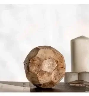 Pdg 4" Carved Wood Ball Hexagons