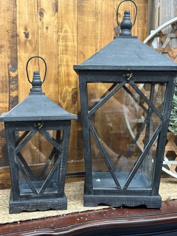 Raz 22&quot; Black Washed Lantern w/glass