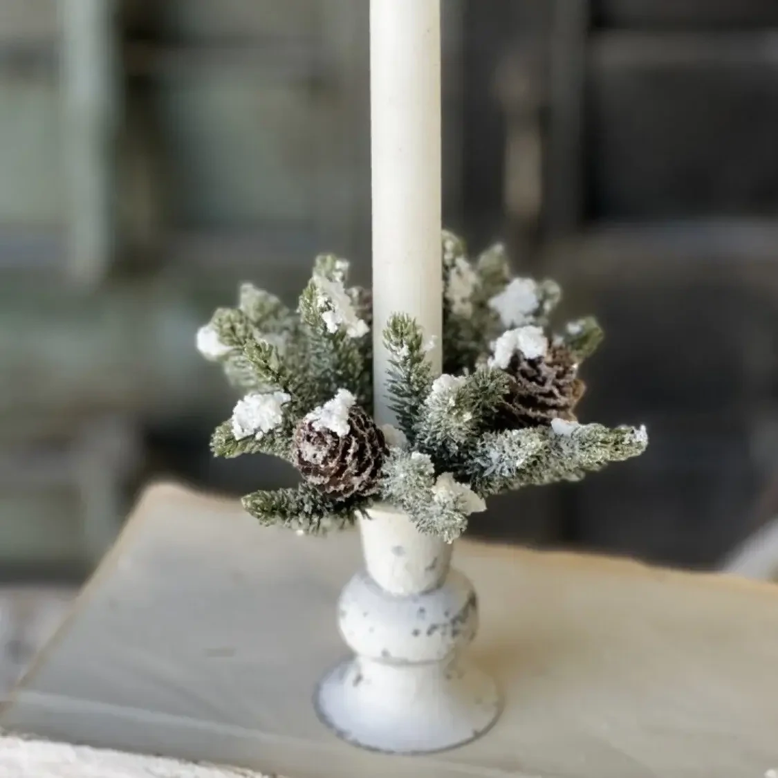 Vin 1&quot; Snowy Mini Cone Candle Ring