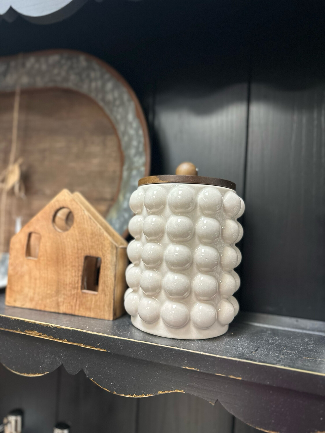 Cco Stoneware Canister w/wood Lid 8.25x5.5