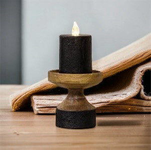 CWI Black Wood Candle Holder 4.25"