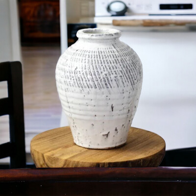 Pdg 9.5" Reactive White Pattern Vase