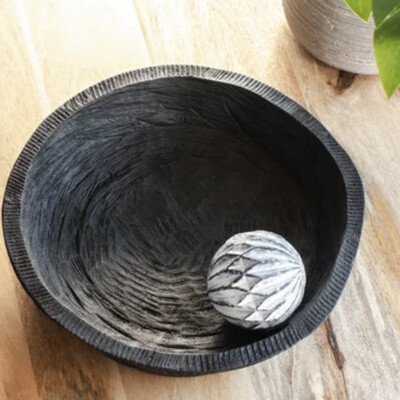 Pdg 12.25" Black Wood Dough Bowl