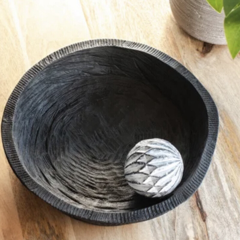 Pdg 12.25&quot; Black Wood Dough Bowl