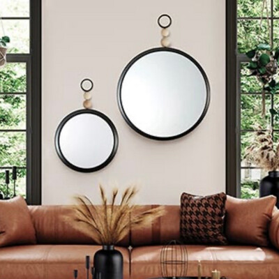 47th Sm Black Beaded Hanging Mirror 14.75x10