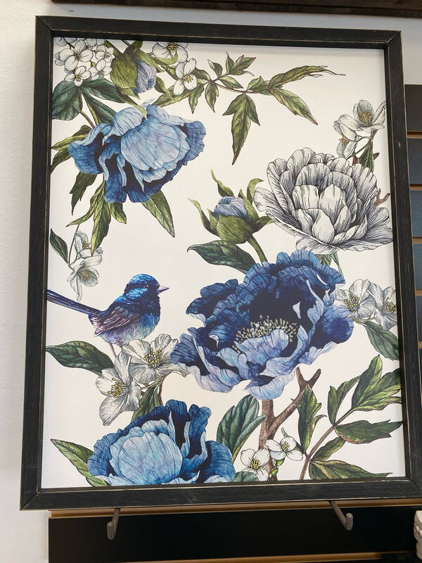 Reg Bird On Left &amp; Peonies 19x23.5 Framed MDF