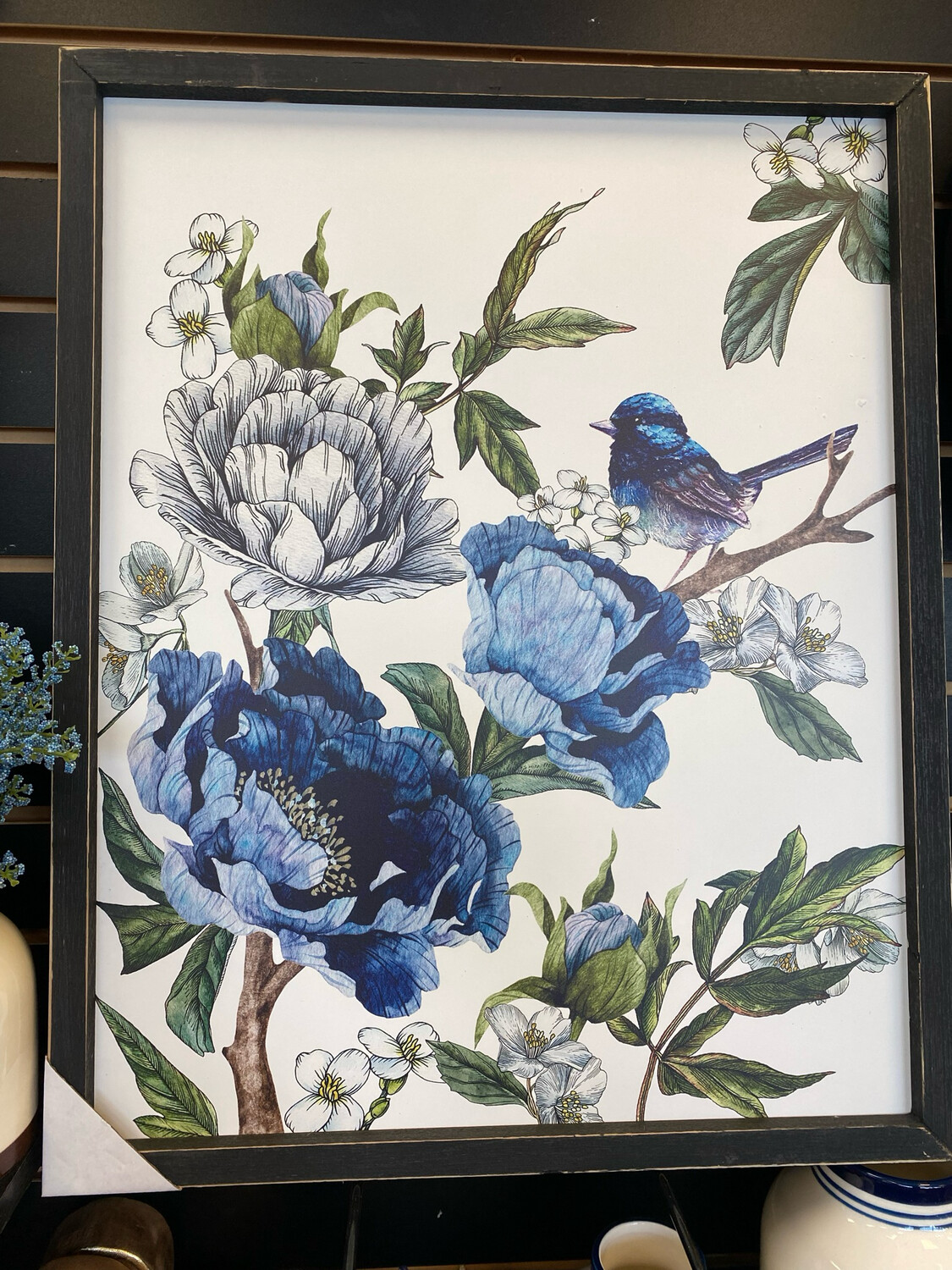 Reg Bird On Right &amp; Peonies 19x23.5 Framed MDF