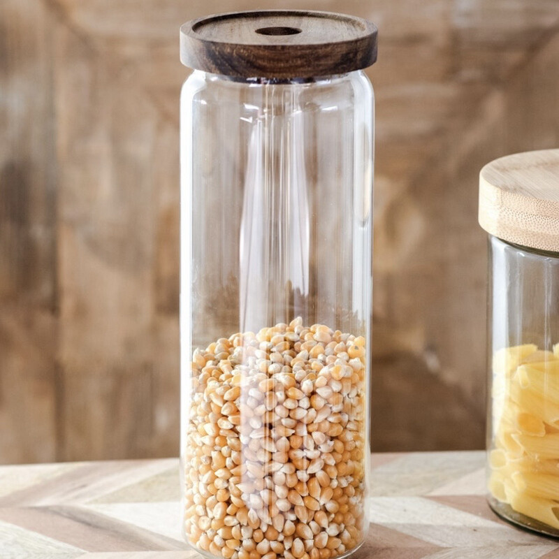 Pdg 10.6&quot; Glass Jar w/acacia Wood Lid