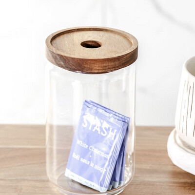 Pdg 6.7" Glass Jar w/acacia Wood Lid